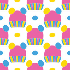 Winter children s hat. Seamless illustration. Design for fabric, wrapping paper or wallpaper