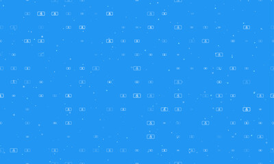 Seamless background pattern of evenly spaced white disabled road signs of different sizes and opacity. Vector illustration on blue background with stars