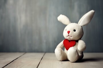 Adorable plush bunny clutching red heart for Valentine's Day. Generative AI