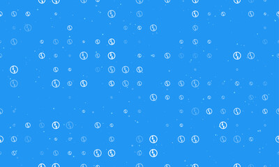 Seamless background pattern of evenly spaced white advantage of oncoming traffic signs of different sizes and opacity. Vector illustration on blue background with stars