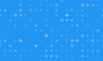 Seamless background pattern of evenly spaced white no overtaking signs of different sizes and opacity. Vector illustration on blue background with stars