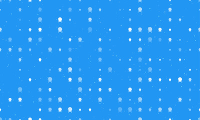 Seamless background pattern of evenly spaced white spirit ball symbols of different sizes and opacity. Vector illustration on blue background with stars