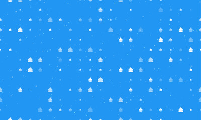 Seamless background pattern of evenly spaced white reception bell symbols of different sizes and opacity. Vector illustration on blue background with stars