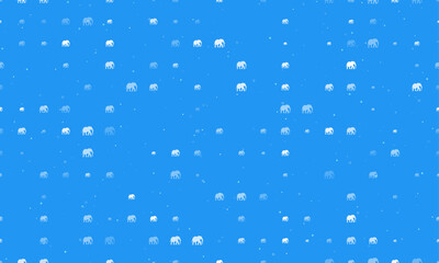 Seamless background pattern of evenly spaced white elephants of different sizes and opacity. Vector illustration on blue background with stars