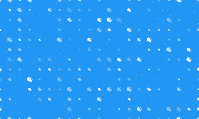 Seamless background pattern of evenly spaced white rhino head logos of different sizes and opacity. Vector illustration on blue background with stars