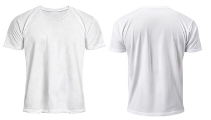 Men's white blank T-shirt template,from two sides, natural shape on invisible mannequin, for your design mockup for print,  clipping path , cutout 
