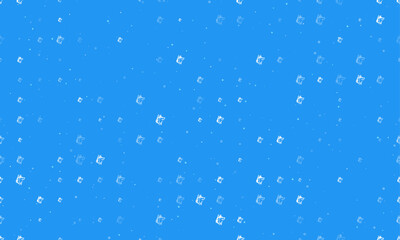 Seamless background pattern of evenly spaced white wolf heads of different sizes and opacity. Vector illustration on blue background with stars