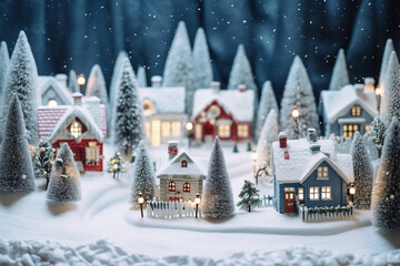 snowy christmas village covered with snow