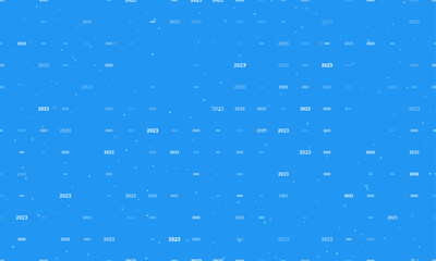 Seamless background pattern of evenly spaced white 2023 year symbols of different sizes and opacity. Vector illustration on blue background with stars