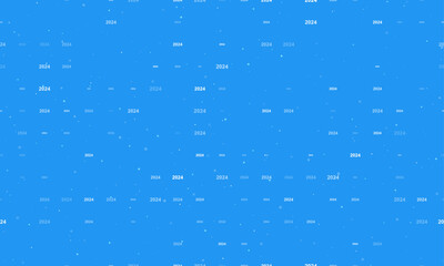 Seamless background pattern of evenly spaced white 2024 year symbols of different sizes and opacity. Vector illustration on blue background with stars