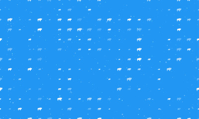 Seamless background pattern of evenly spaced white buffalo symbols of different sizes and opacity. Vector illustration on blue background with stars