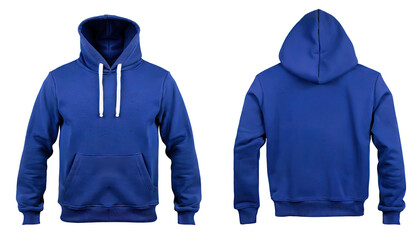 Men's blue blank hoodie template,from two sides, natural shape on invisible mannequin, for your design mockup for print,clipping path , cutout 
