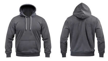 Blank gray mens hoodie sweatshirt long sleeve with clipping path, mens hoody with hood for your design mockup for print, isolated on transparent background. Template sport winter clothes.clipping path