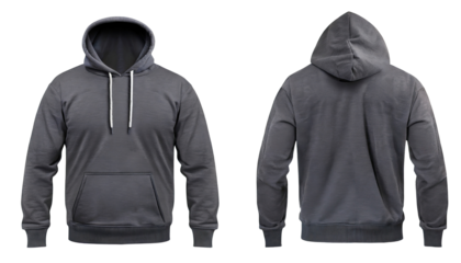 Blank gray mens hoodie sweatshirt long sleeve with clipping path, mens hoody with hood for your design mockup for print, isolated on transparent background. Template sport winter clothes.clipping path