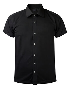 Black color formal shirt with button down collar isolated on white, half sleeve.