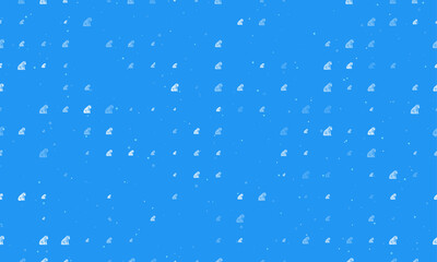 Seamless background pattern of evenly spaced white sitting tiger symbols of different sizes and opacity. Vector illustration on blue background with stars