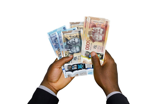 Black Hands in suit holding 3D rendered Jamaican dollar notes
