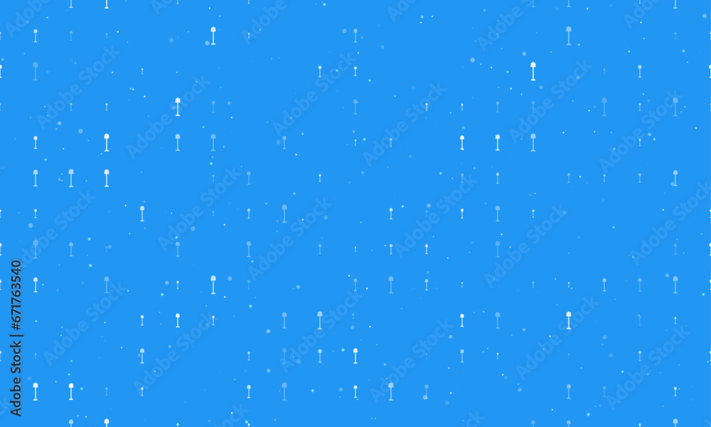 Poster seamless background pattern of evenly spaced white floor lamp symbols of different sizes and opacity