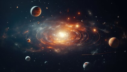 solar system  in milky  way  show planets orbiting 