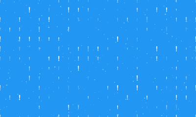 Seamless background pattern of evenly spaced white exclamation symbols of different sizes and opacity. Vector illustration on blue background with stars