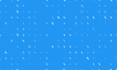Seamless background pattern of evenly spaced white percent symbols of different sizes and opacity. Vector illustration on blue background with stars