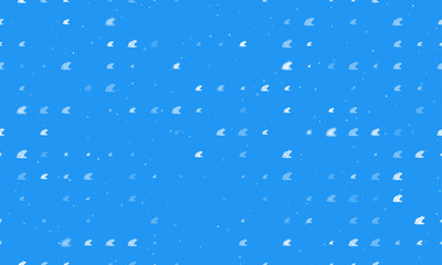 Seamless background pattern of evenly spaced white frog symbols of different sizes and opacity. Vector illustration on blue background with stars