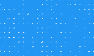 Seamless background pattern of evenly spaced white frog symbols of different sizes and opacity. Vector illustration on blue background with stars