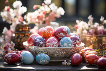 hand-painted Easter eggs with Spring flowers