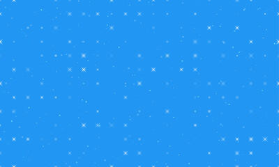Seamless background pattern of evenly spaced white star symbols of different sizes and opacity. Vector illustration on blue background with stars