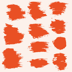 Grunge texture red color brush stroke set