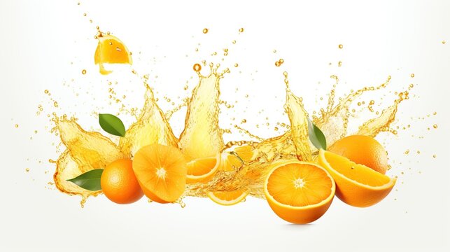 Fresh orange juice splash out isolated on white background. AI generated image