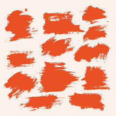 Grunge texture red color brush stroke set