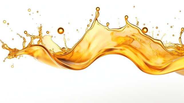 Close Up Yellow Liquid Water Splash On White Background. AI Generated Image