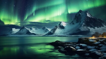 northern lights against the background of mountains at night