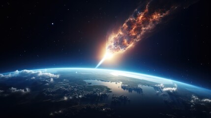 passing comet entering the atmosphere of planet earth, cinematic style