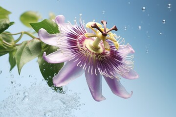 Passiflora (passionflower) on light background. Big beautiful flower. - obrazy, fototapety, plakaty