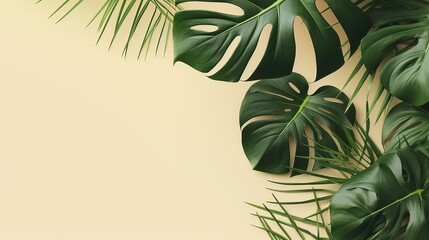 Monstera leaves top view. Beautiful plant background