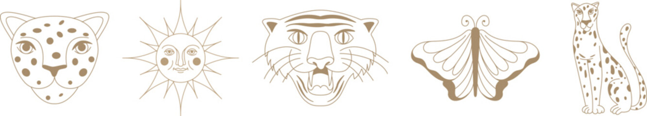 Vector illustration in simple linear  style - tiger tattoo style, logo design template and graphic element for posters, prints, tattoo illustration