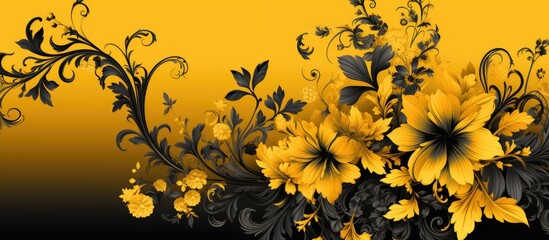 Elegant art nouveau creation with intricate damask inspired design against a stunning black and yellow background showcasing seamless symmetry