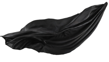 black silk cloth, flying, isolated on a transparent background. PNG cutout or clipping path.	

