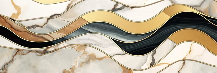 Foto op Plexiglas Glas in lood Fond art déco abstrait, motif géométrique minimaliste, incrustation de mosaïque moderne, texture d'agate de marbre et d'or, conception artistique en pierre artificielle. IA générative, IA