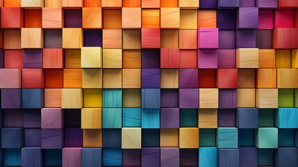 Colorful wooden blocks aligned. Wide format. Hand edited generative