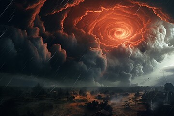 Illustration depicting the impact of COVID-19 on a storm, symbolizing the strong influence of the pandemic on natural disasters. Generative AI