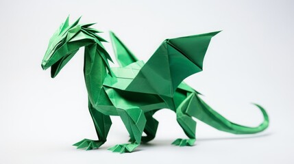 Obraz premium origami green dragon.