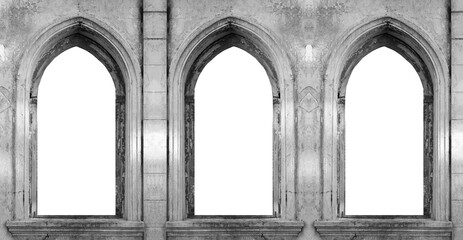 mock-up image. Close up view on a facade of white ancient building. mockup. isolated on white...