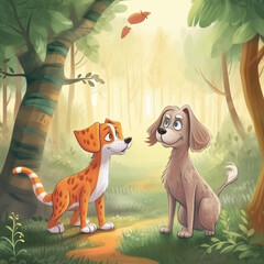 Two dogs in the forest