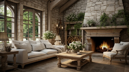 Fototapeta na wymiar farmhouse style white theme interior home for living room