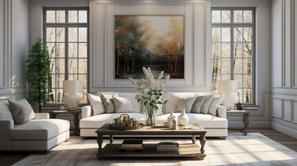 Fototapeta na wymiar interior design, a classic color theme with Neutral colors like white, beige, and gray