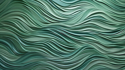 Abstract green tile wall texture background with waving waves leaves shapes