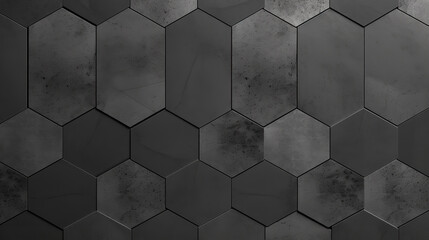 
Abstract seamless dark black gray grey anthracite concrete cement stone tile wall made of hexagonal geometric hexagon print texture background banner panorama